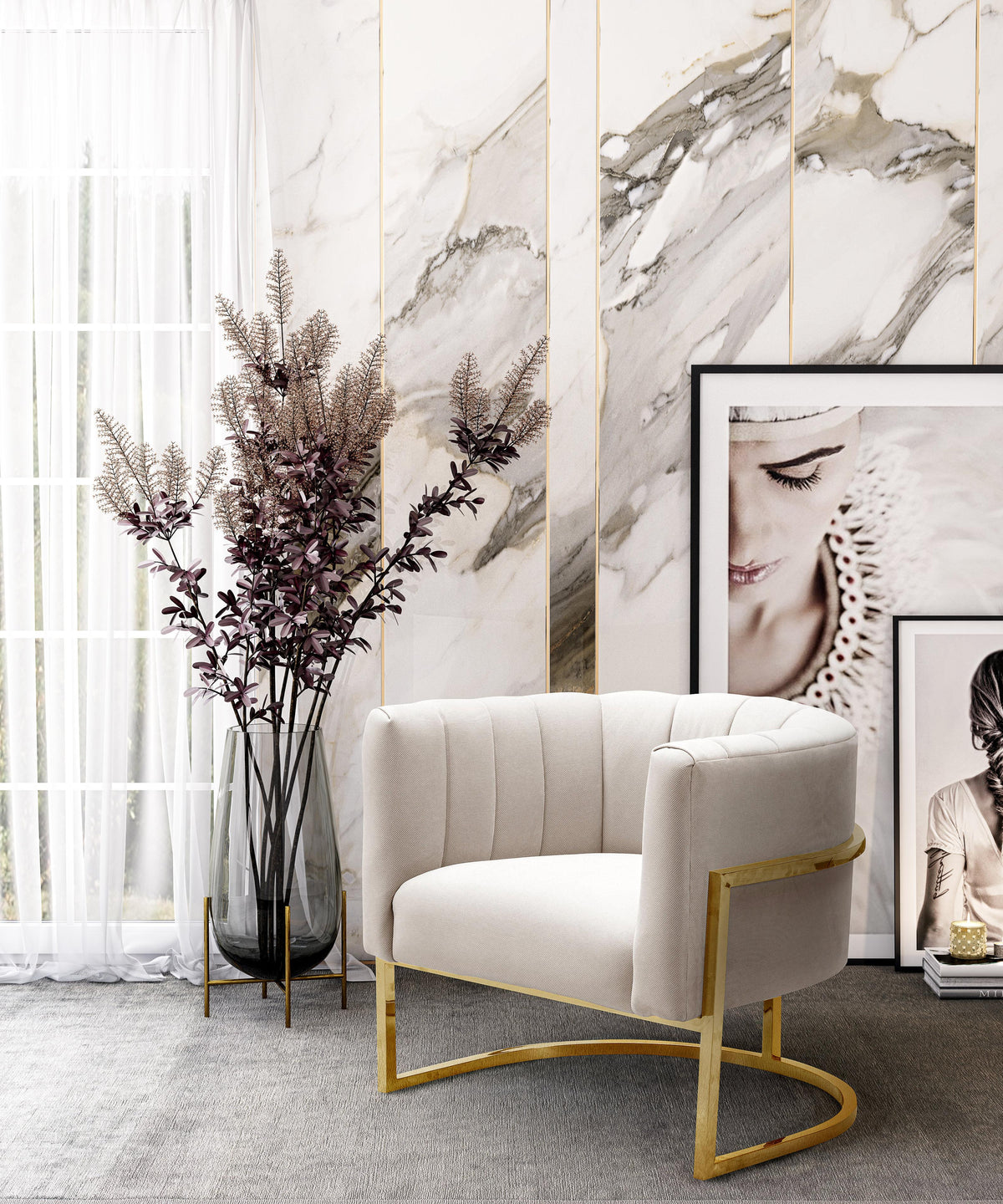 Magnolia Spotted Cream Chair with Gold - UK