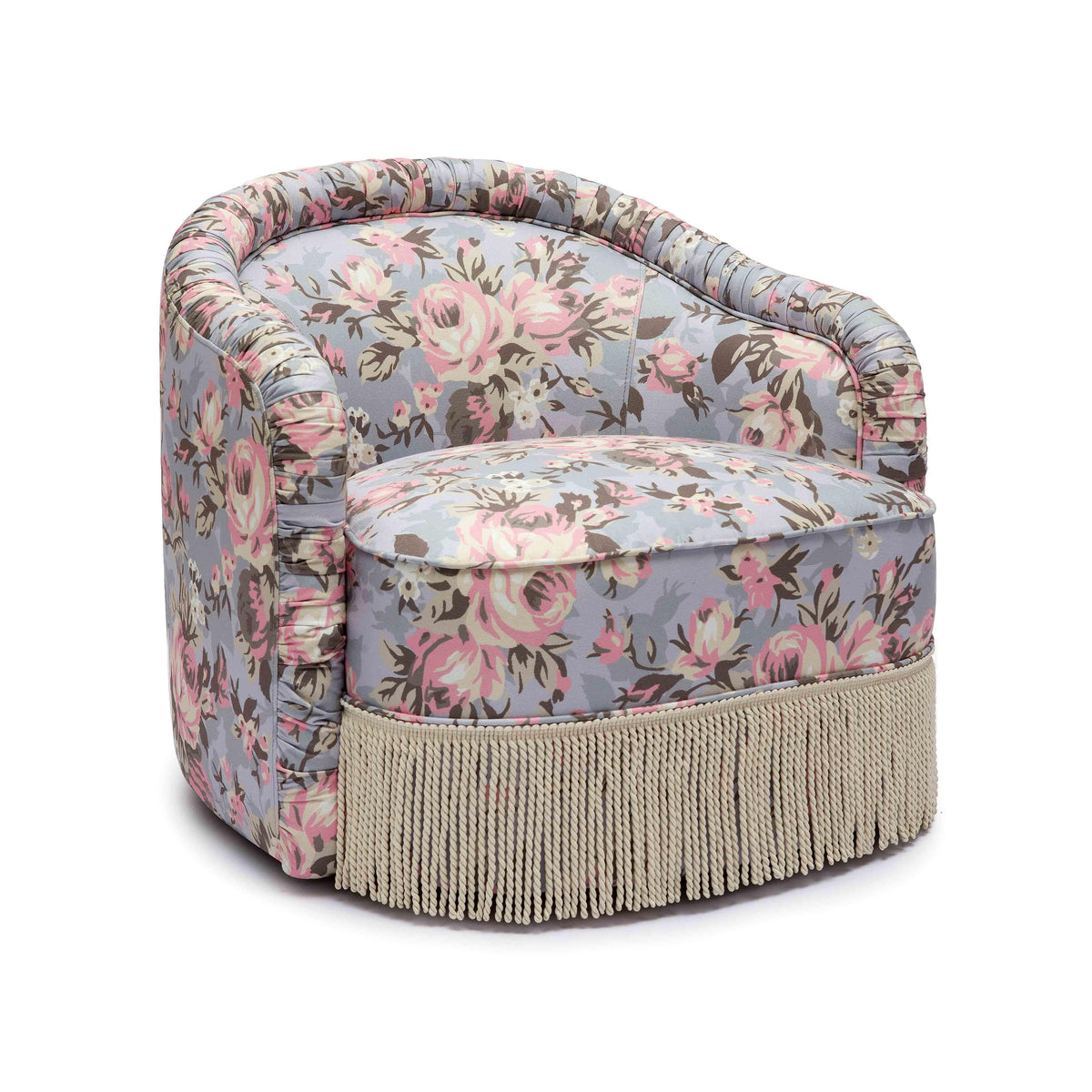 Pamela Spring Floral Print Tasseled Lounge Chair