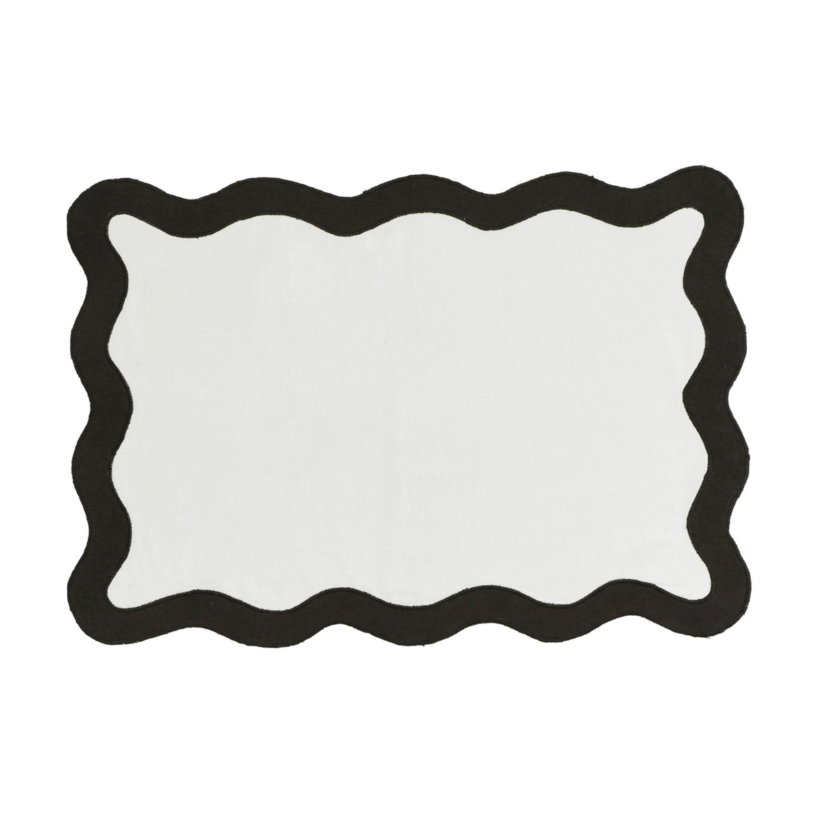 Scalloped Edge Black and White Cotton Placemat - Set of 4