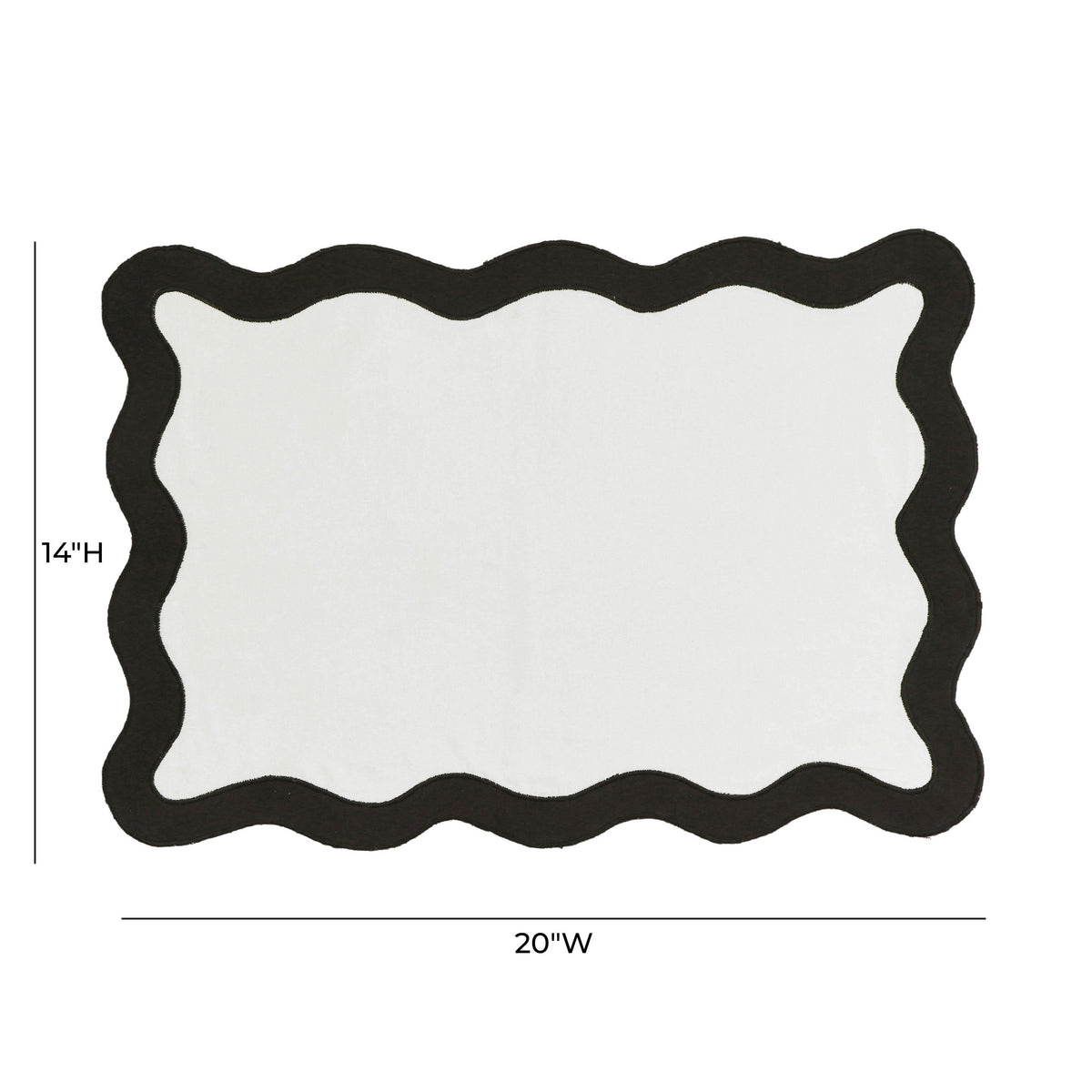 Scalloped Edge Black and White Cotton Placemat - Set of 4