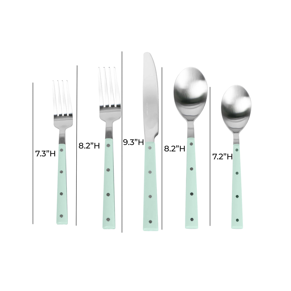 Soline Mint and Stainless Steel Flatware - Set of 5 Pieces - Service for 1