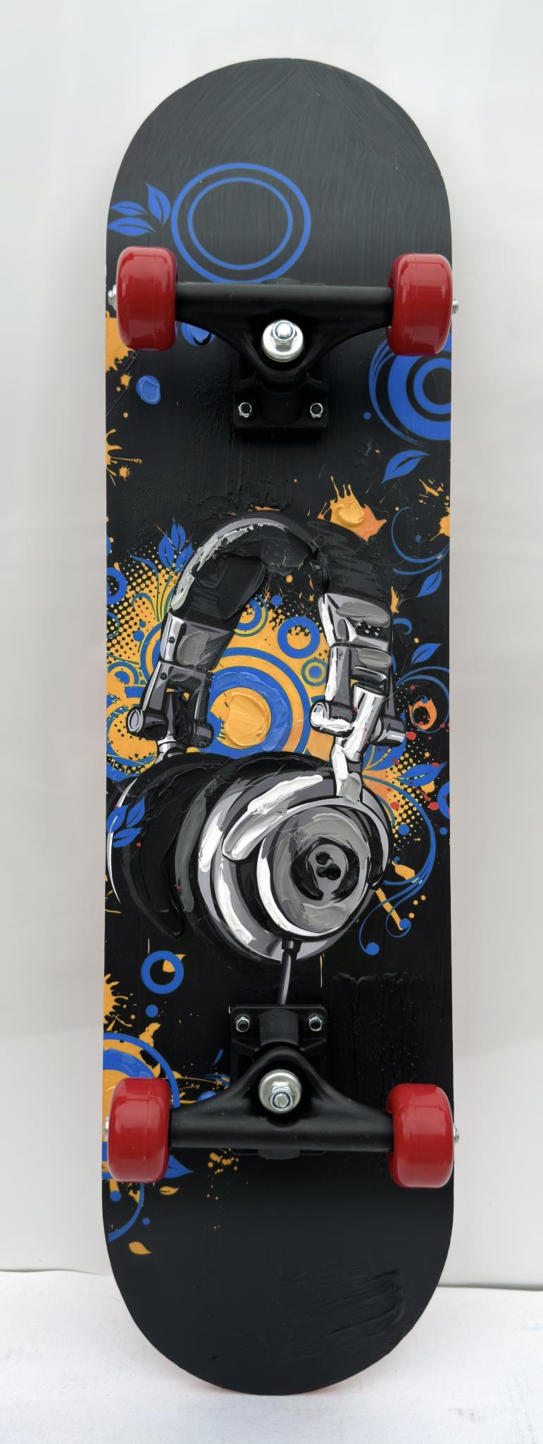Skateboard - Head Phones Mixed Media