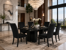 1220 Onyx - (FAUX MARBLE) Dining Table with 6 Chairs