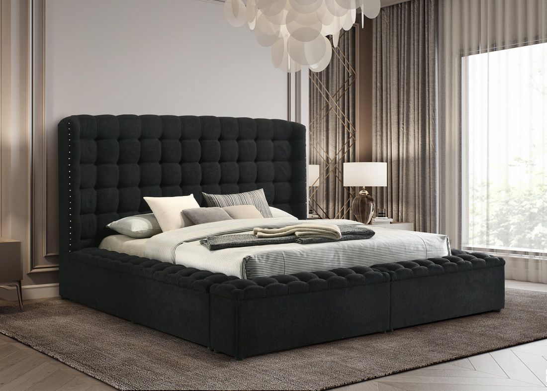 Florence Black Bouclé Platform Bed