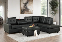 Heights Reversible Sectional with Ottoman Set (Black)