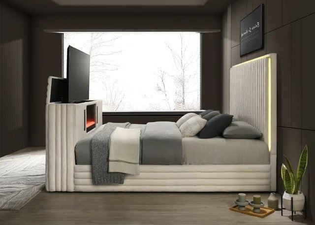 Villa White Platform Bed - Queen, King