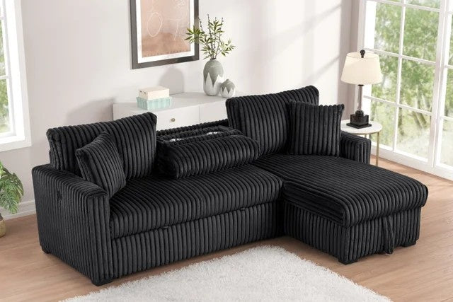 Aria Black Sectional With Pull-Out Bed & Storage Chaise