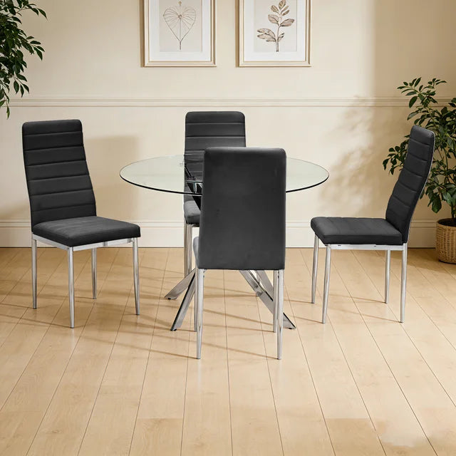 D106 Glass Table with 4 Chairs - NEW ARRIVAL